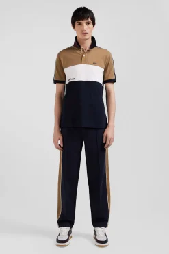 Regular camel tricolor short-sleeved cotton piqué polo shirt with Eden Park lettering