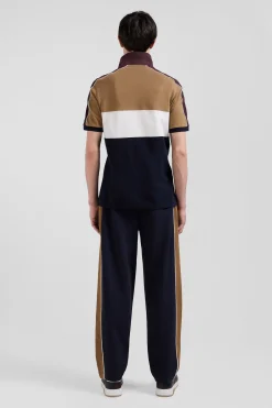 Regular camel tricolor short-sleeved cotton piqué polo shirt with Eden Park lettering