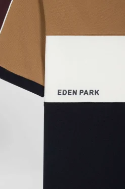 Regular camel tricolor short-sleeved cotton piqué polo shirt with Eden Park lettering