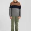 Regular camel tricolour cotton crew neck jumper