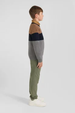 Regular camel tricolour cotton crew neck jumper