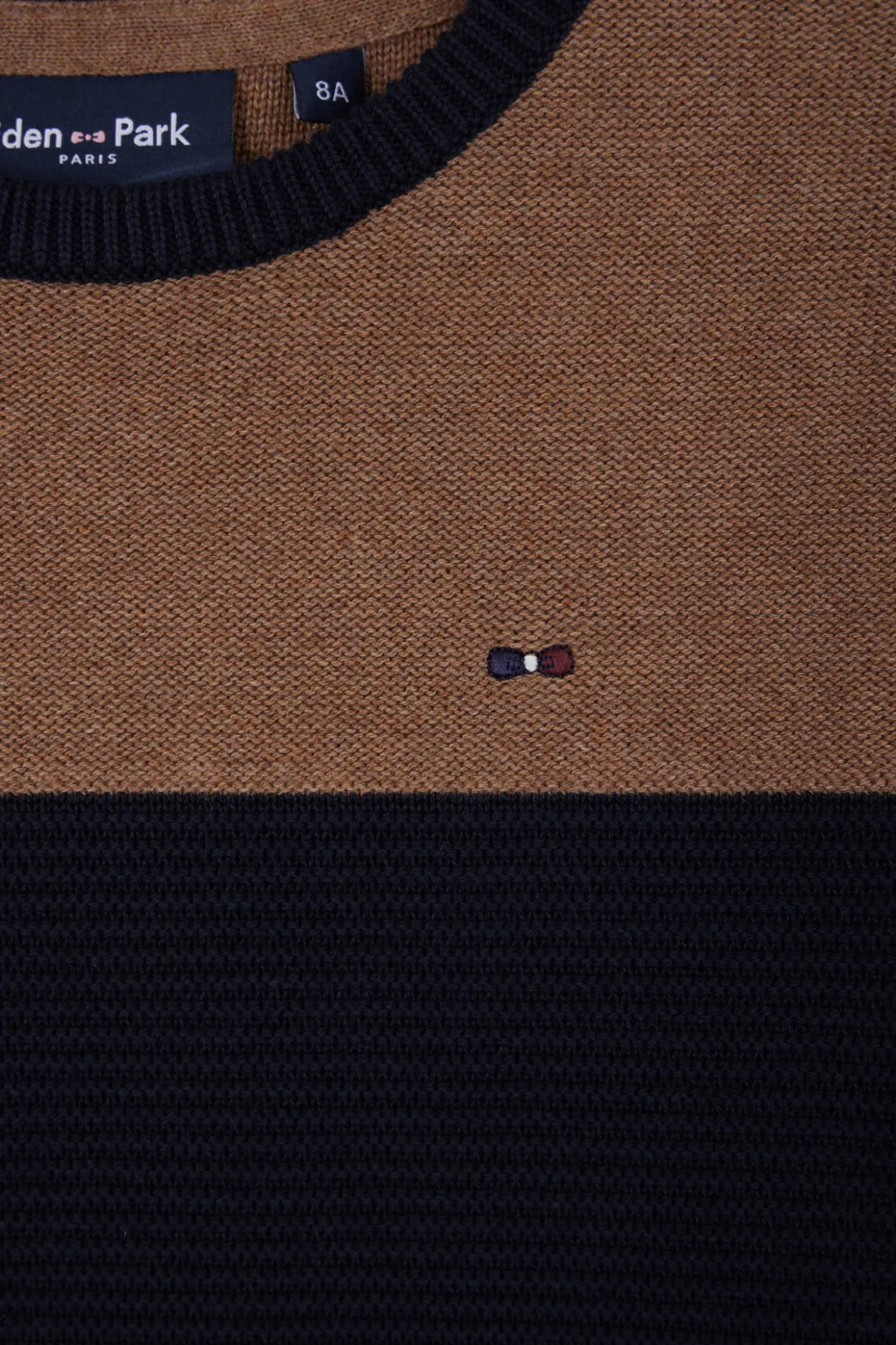 Regular camel tricolour cotton crew neck jumper