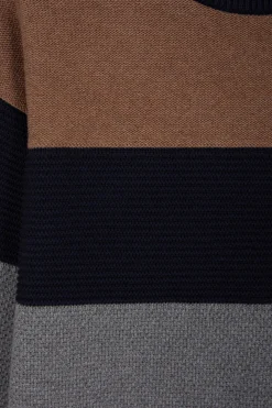 Regular camel tricolour cotton crew neck jumper