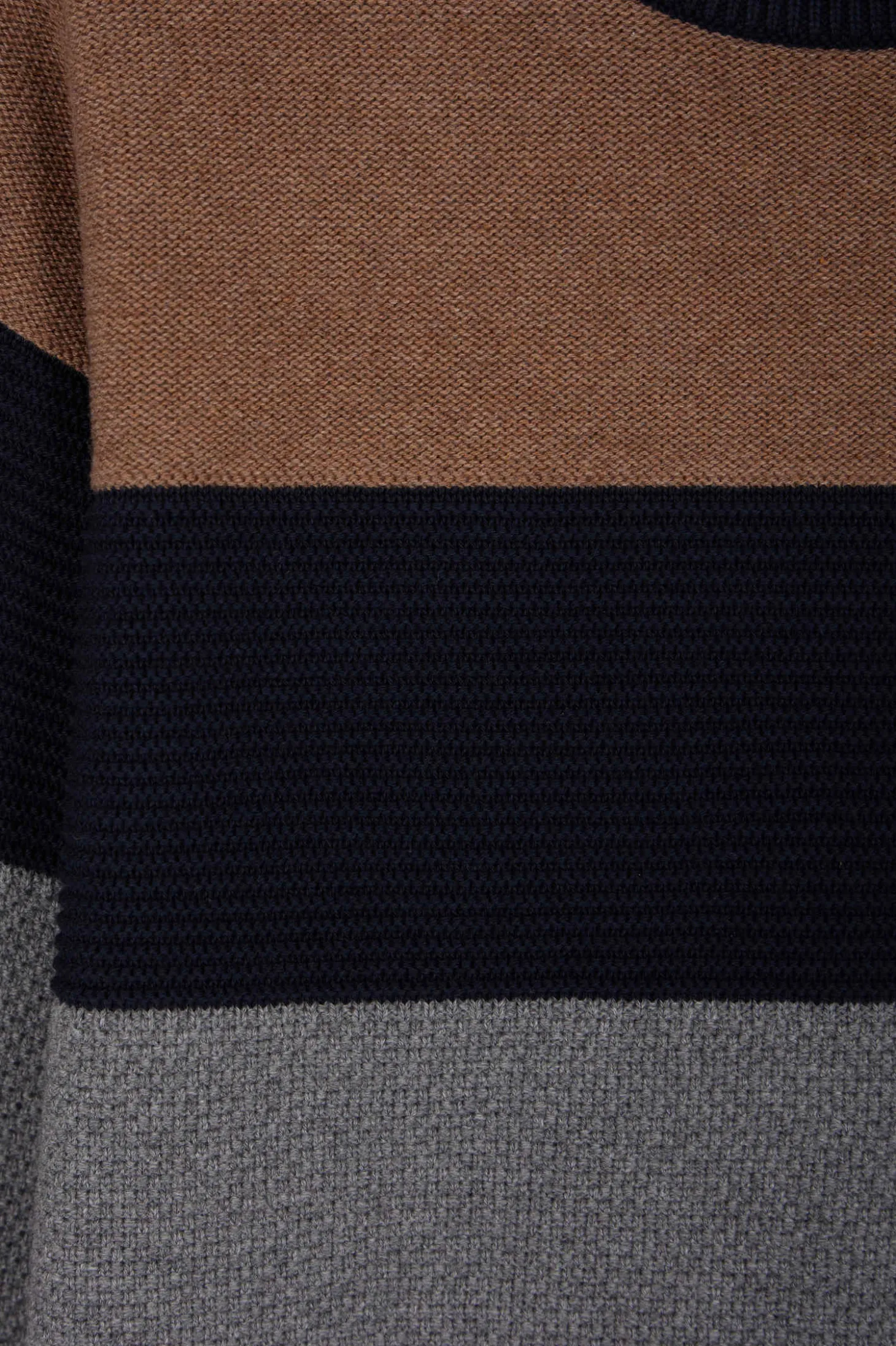 Regular camel tricolour cotton crew neck jumper