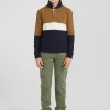 Regular camel tricolour long-sleeved cotton rugby shirt