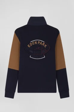 Regular camel tricolour long-sleeved cotton rugby shirt