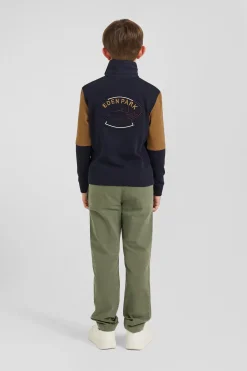 Regular camel tricolour long-sleeved cotton rugby shirt