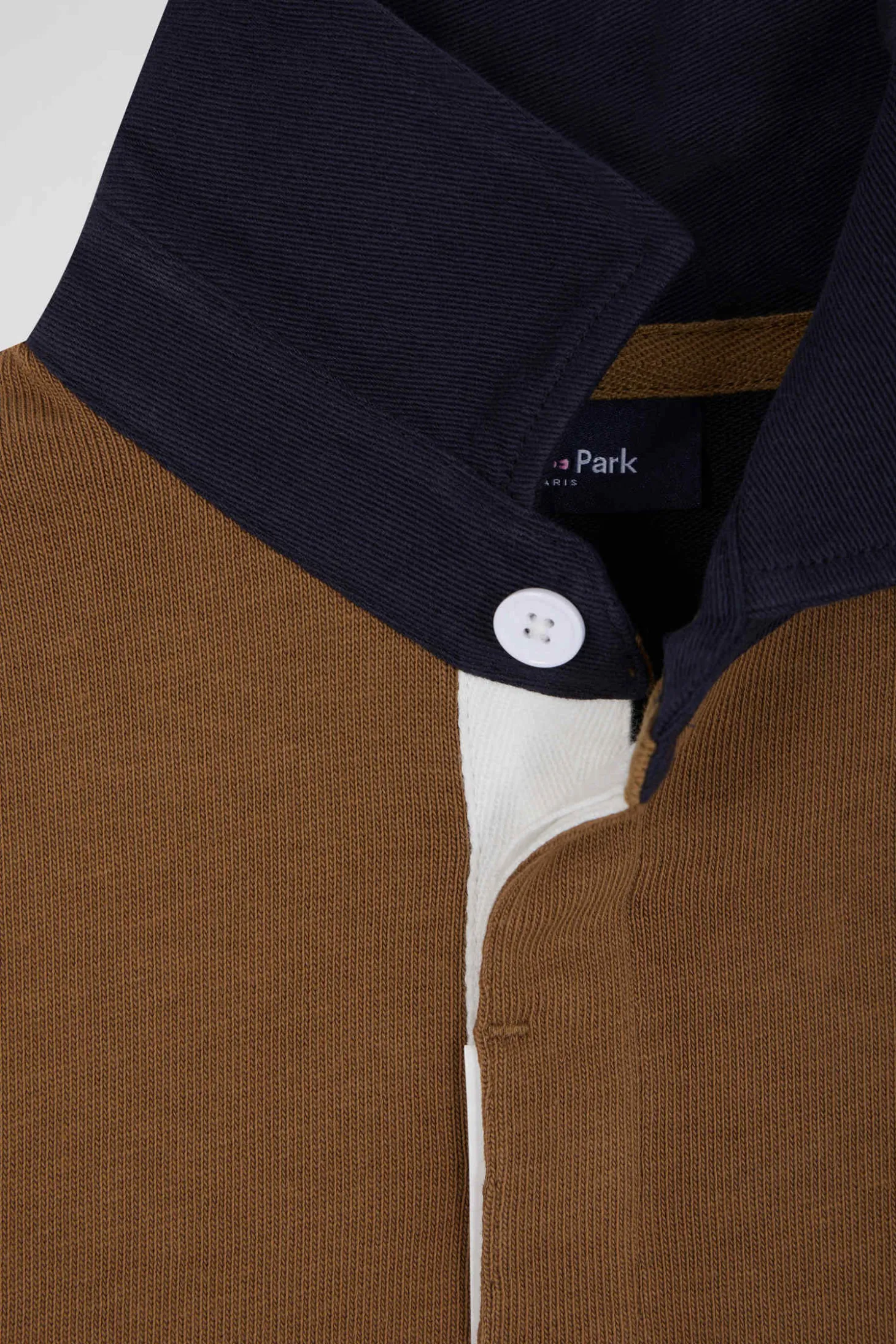 Regular camel tricolour long-sleeved cotton rugby shirt