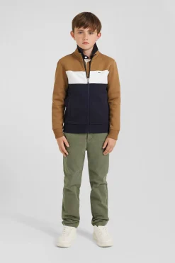 Regular camel tricolour zipped cotton blend sweatshirt