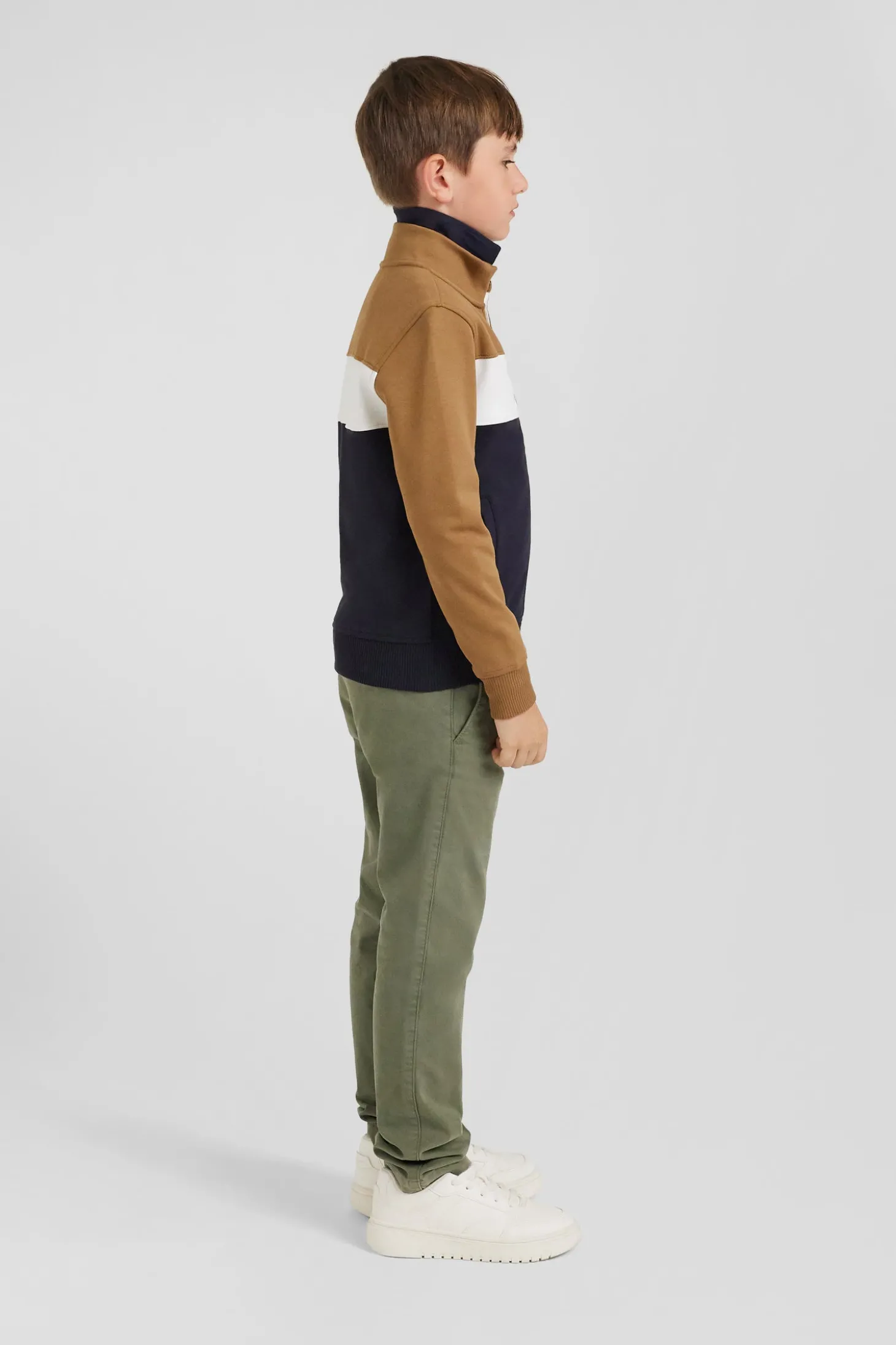 Regular camel tricolour zipped cotton blend sweatshirt
