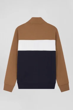 Regular camel tricolour zipped cotton blend sweatshirt