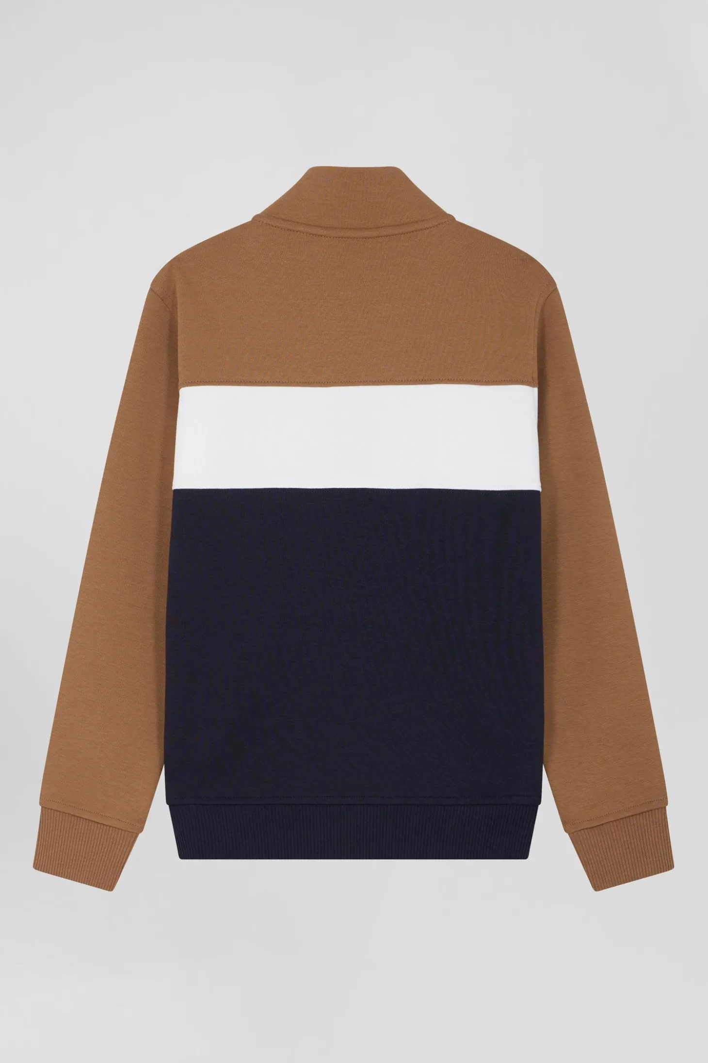 Regular camel tricolour zipped cotton blend sweatshirt