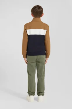 Regular camel tricolour zipped cotton blend sweatshirt