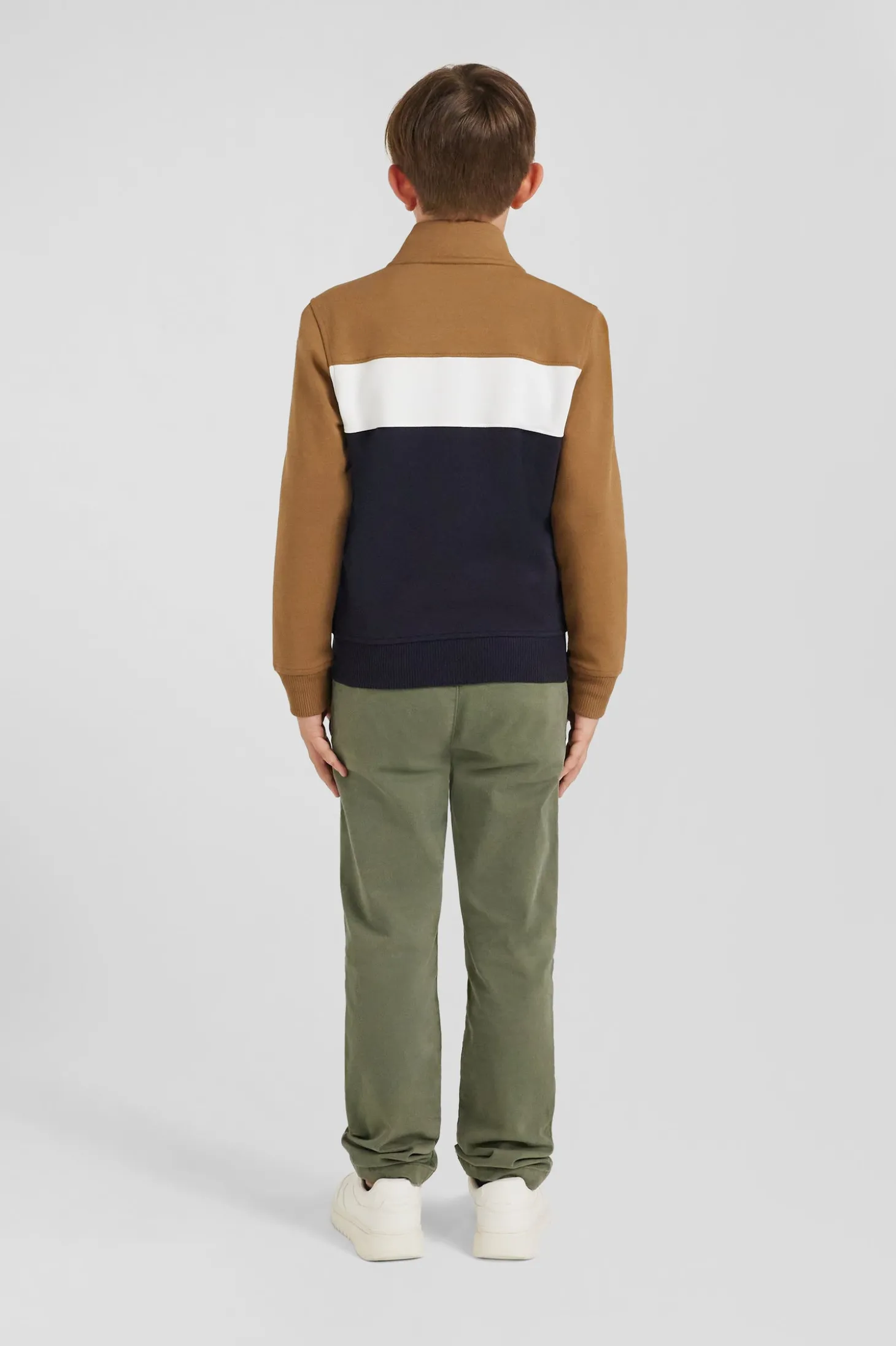 Regular camel tricolour zipped cotton blend sweatshirt