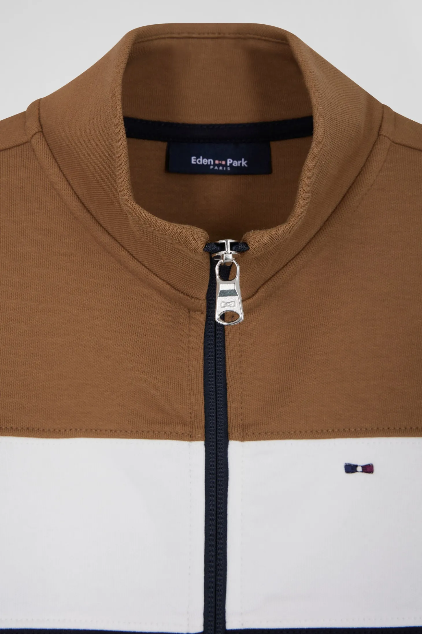 Regular camel tricolour zipped cotton blend sweatshirt
