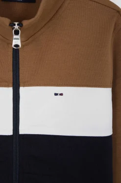 Regular camel tricolour zipped cotton blend sweatshirt