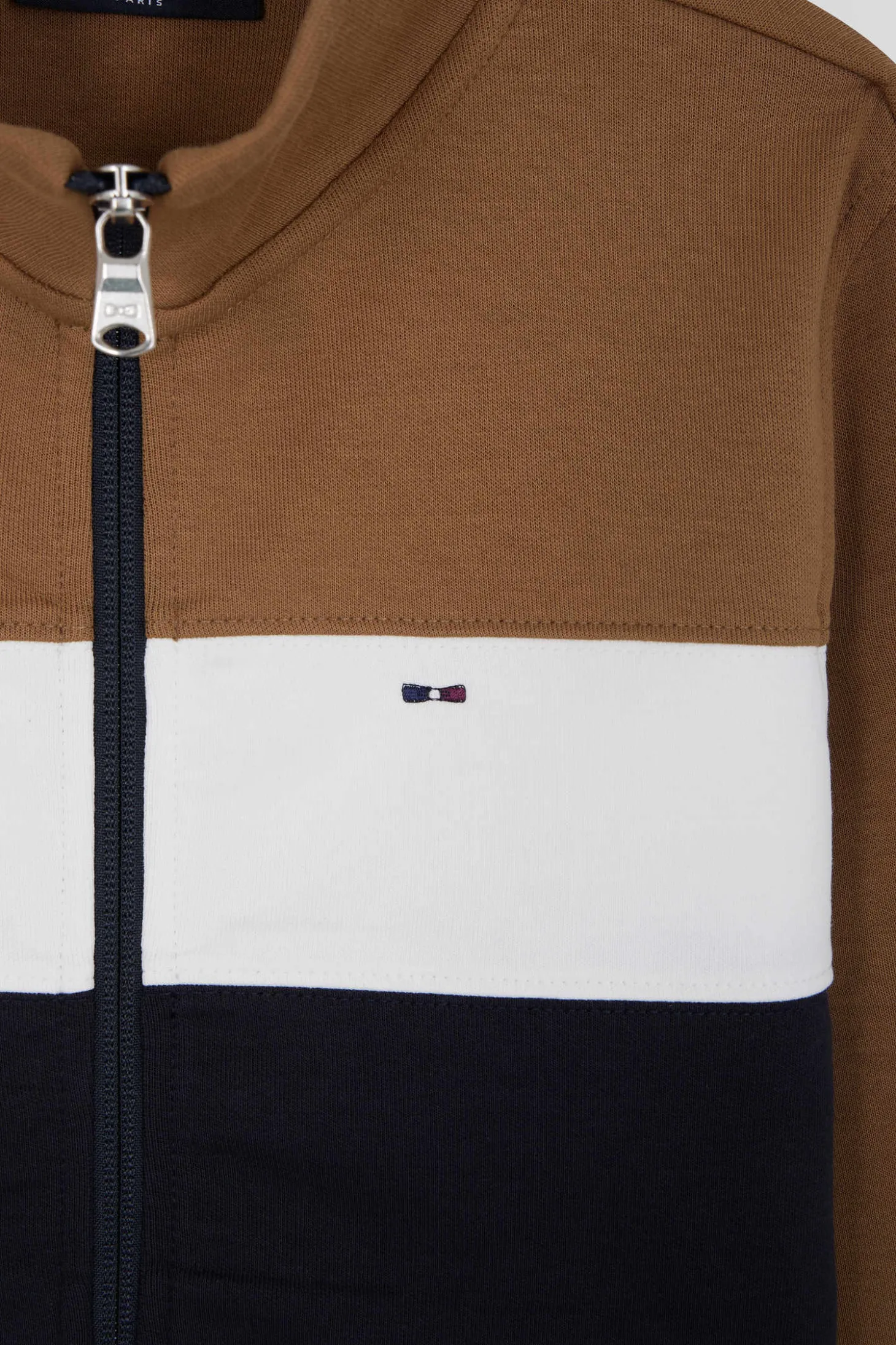 Regular camel tricolour zipped cotton blend sweatshirt