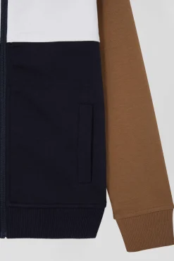 Regular camel tricolour zipped cotton blend sweatshirt