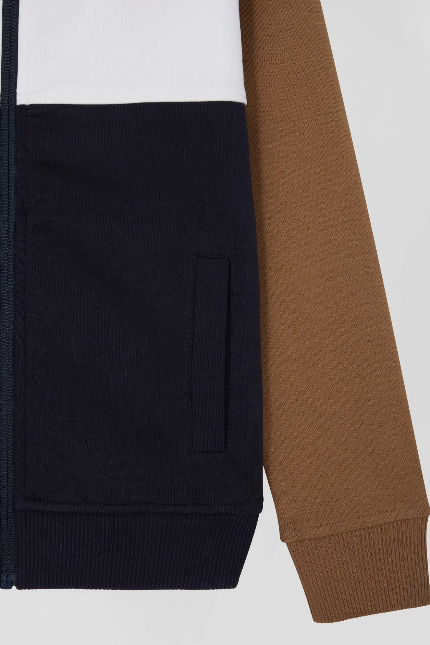 Regular camel tricolour zipped cotton blend sweatshirt