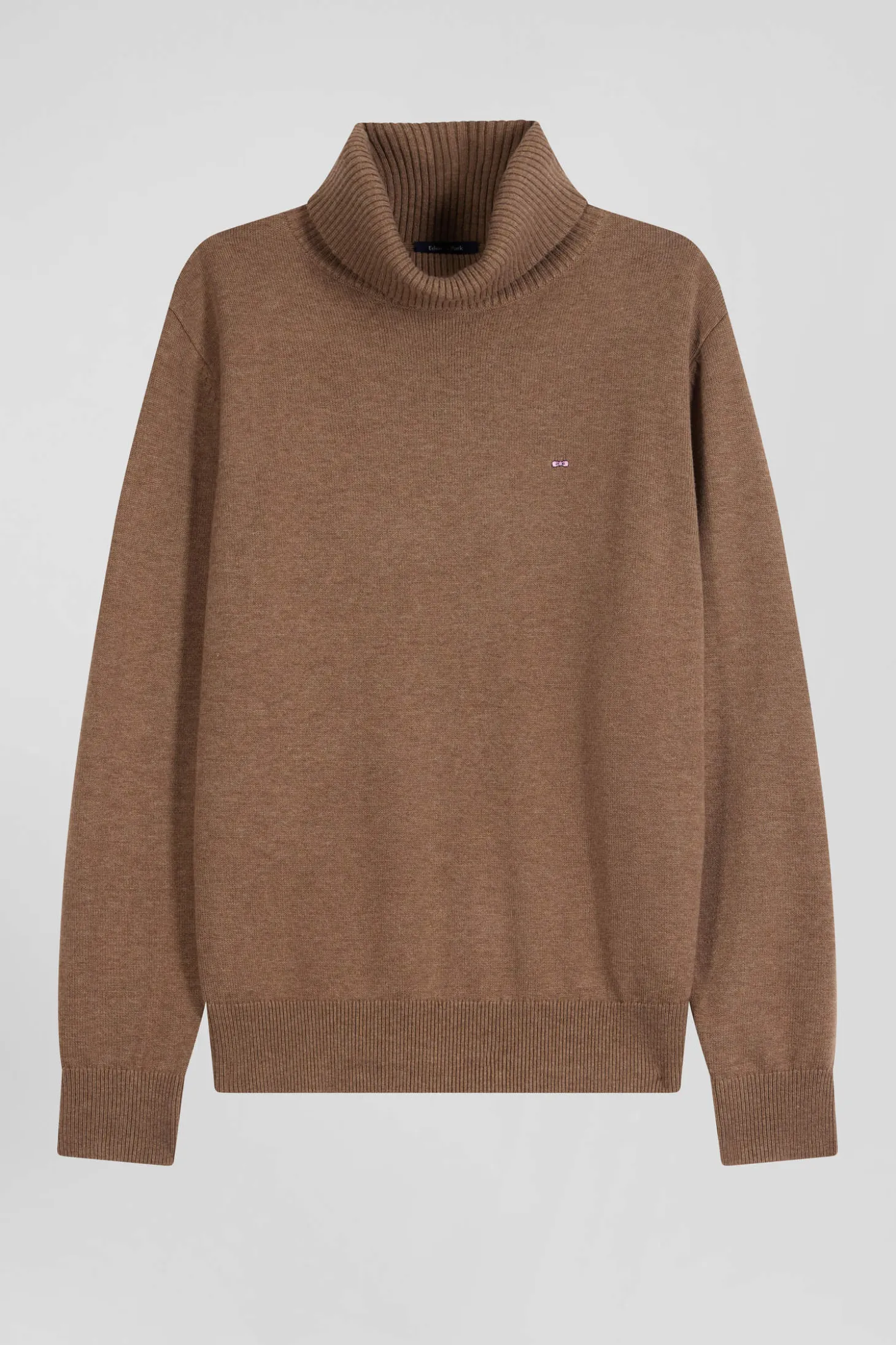 Regular camel wool and cotton turtleneck jumper