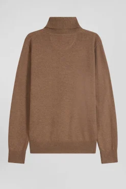 Regular camel wool and cotton turtleneck jumper