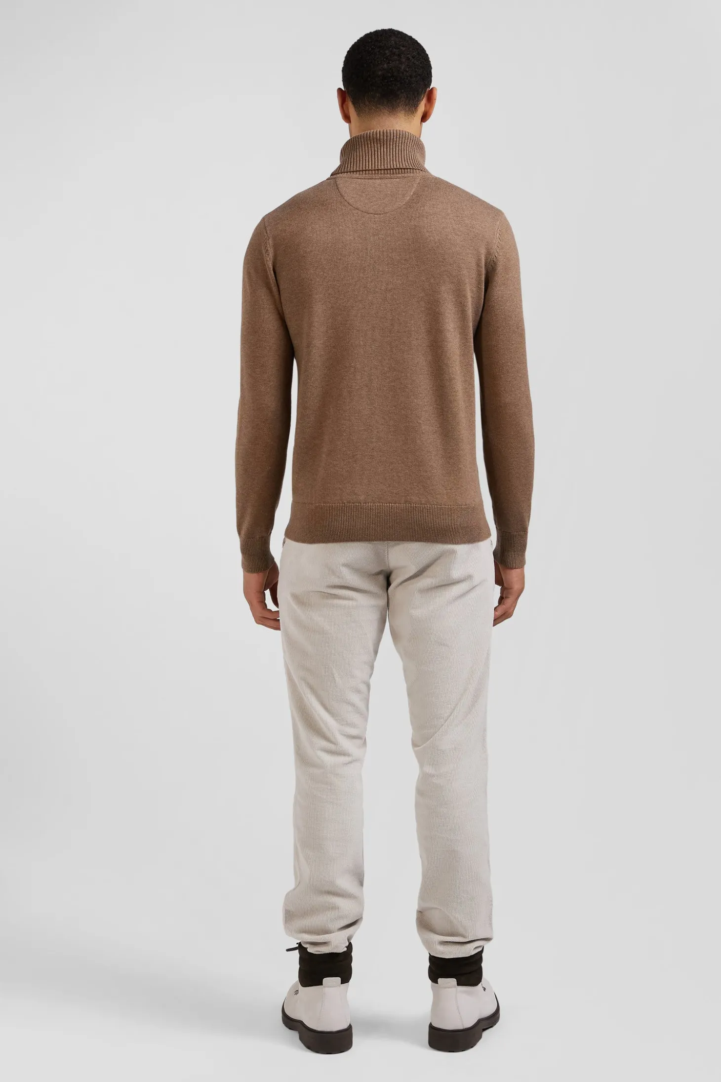 Regular camel wool and cotton turtleneck jumper