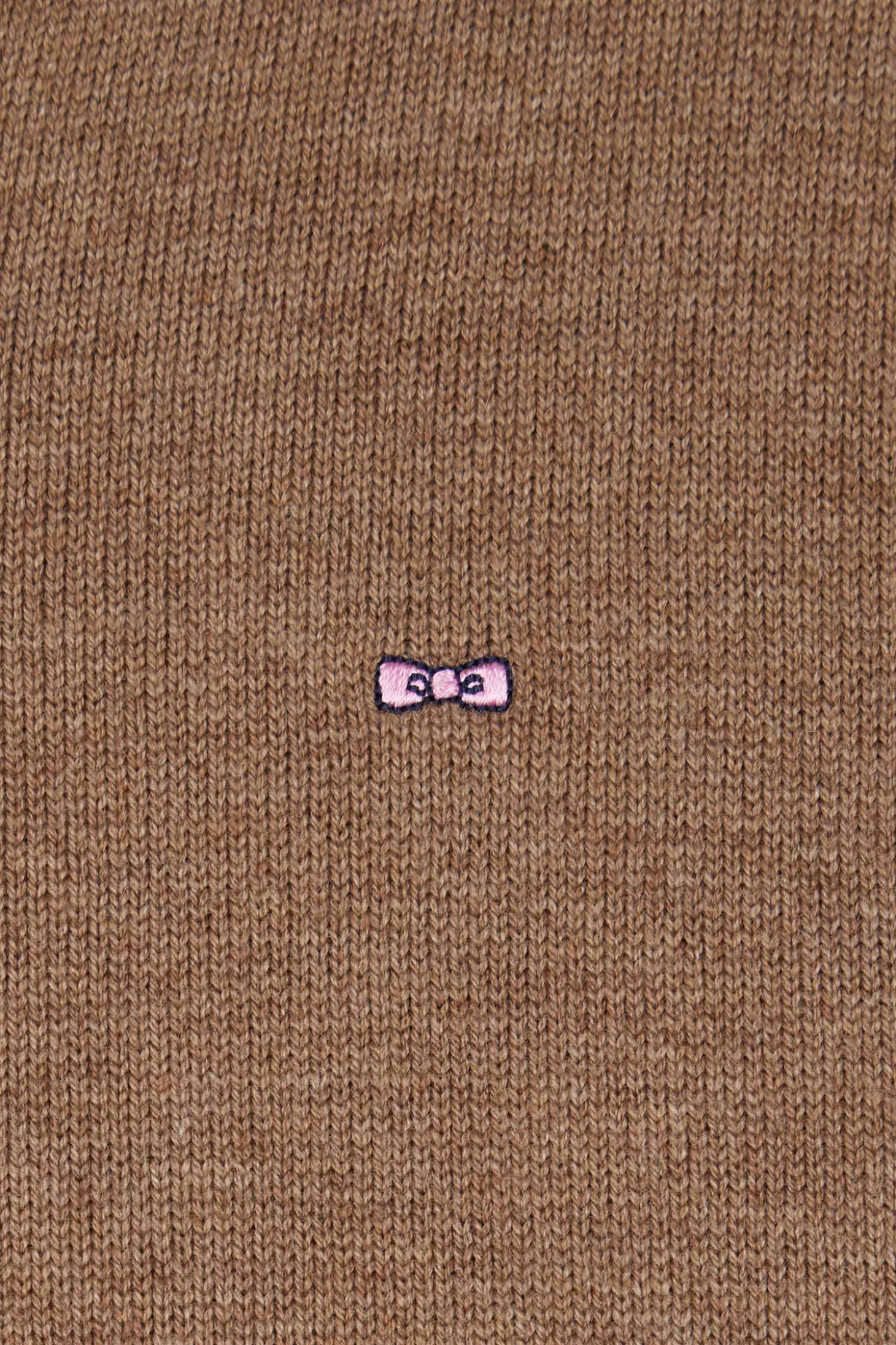 Regular camel wool and cotton V-neck jumper with striped details