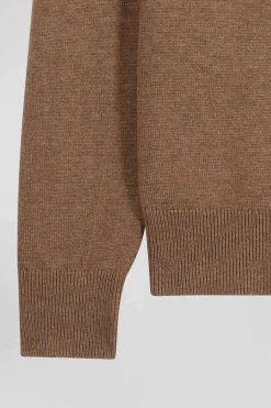 Regular camel wool and cotton turtleneck jumper