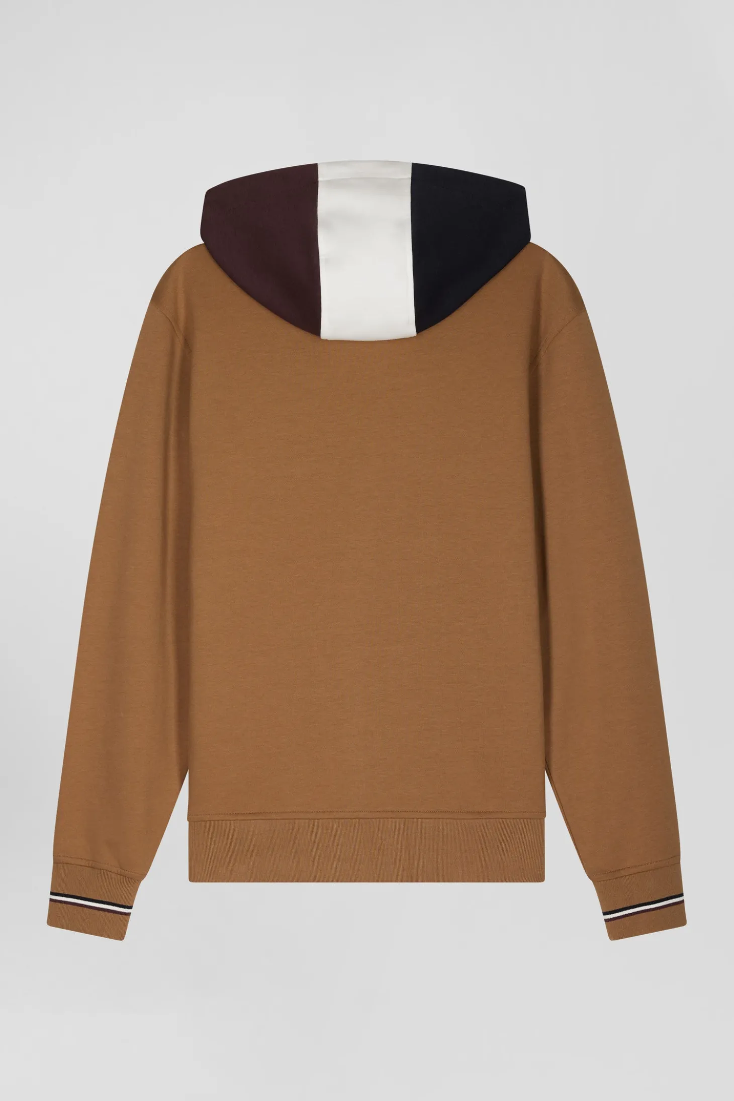 Regular camel zipped bi-material sweatshirt with padded front