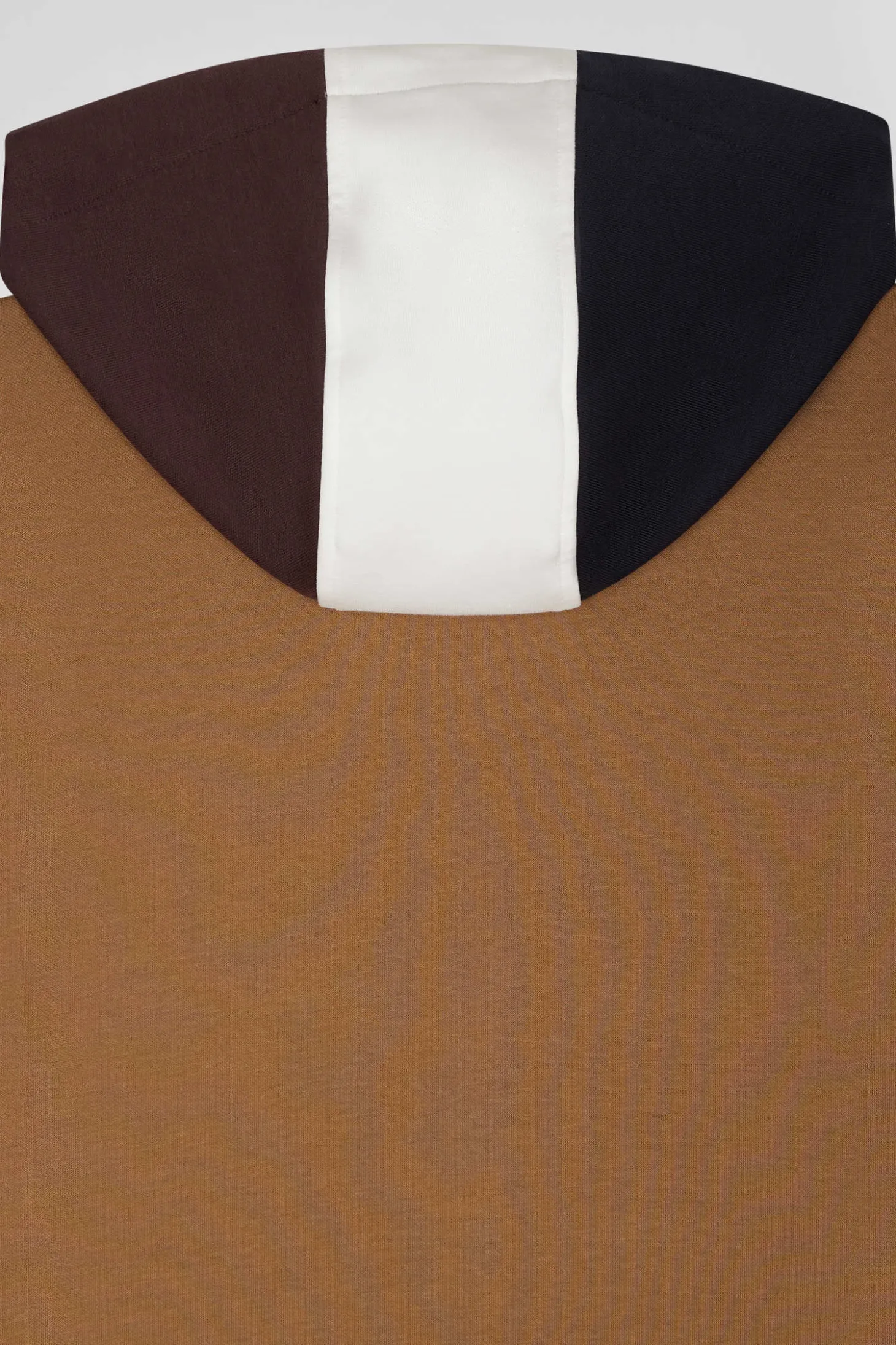 Regular camel zipped bi-material sweatshirt with padded front