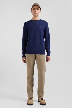 Regular dark blue cotton crew neck jumper