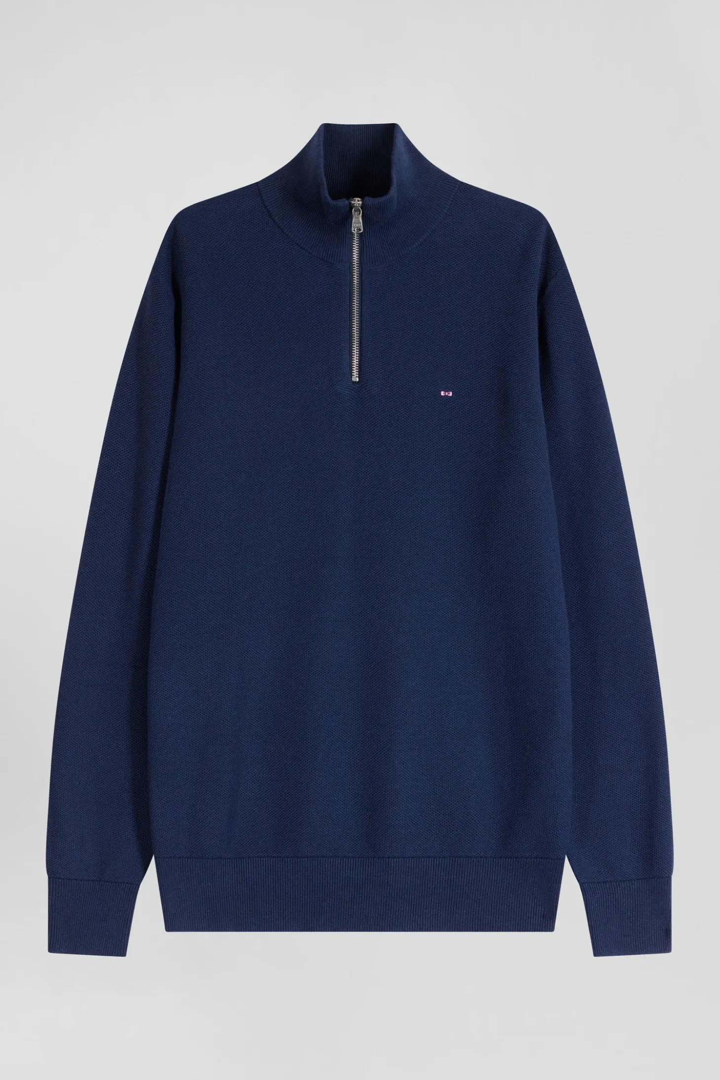 Regular dark blue cotton semi-zipped jumper