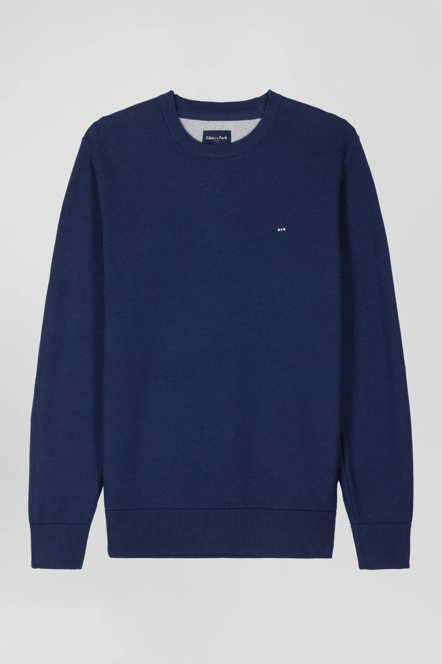 Regular dark blue cotton crew neck jumper