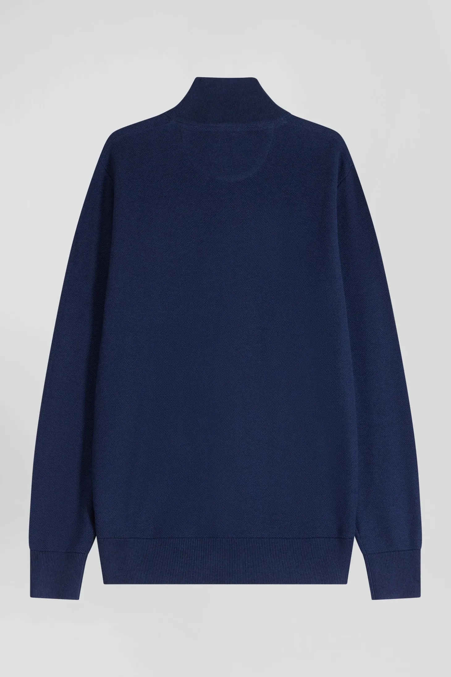 Regular dark blue cotton semi-zipped jumper