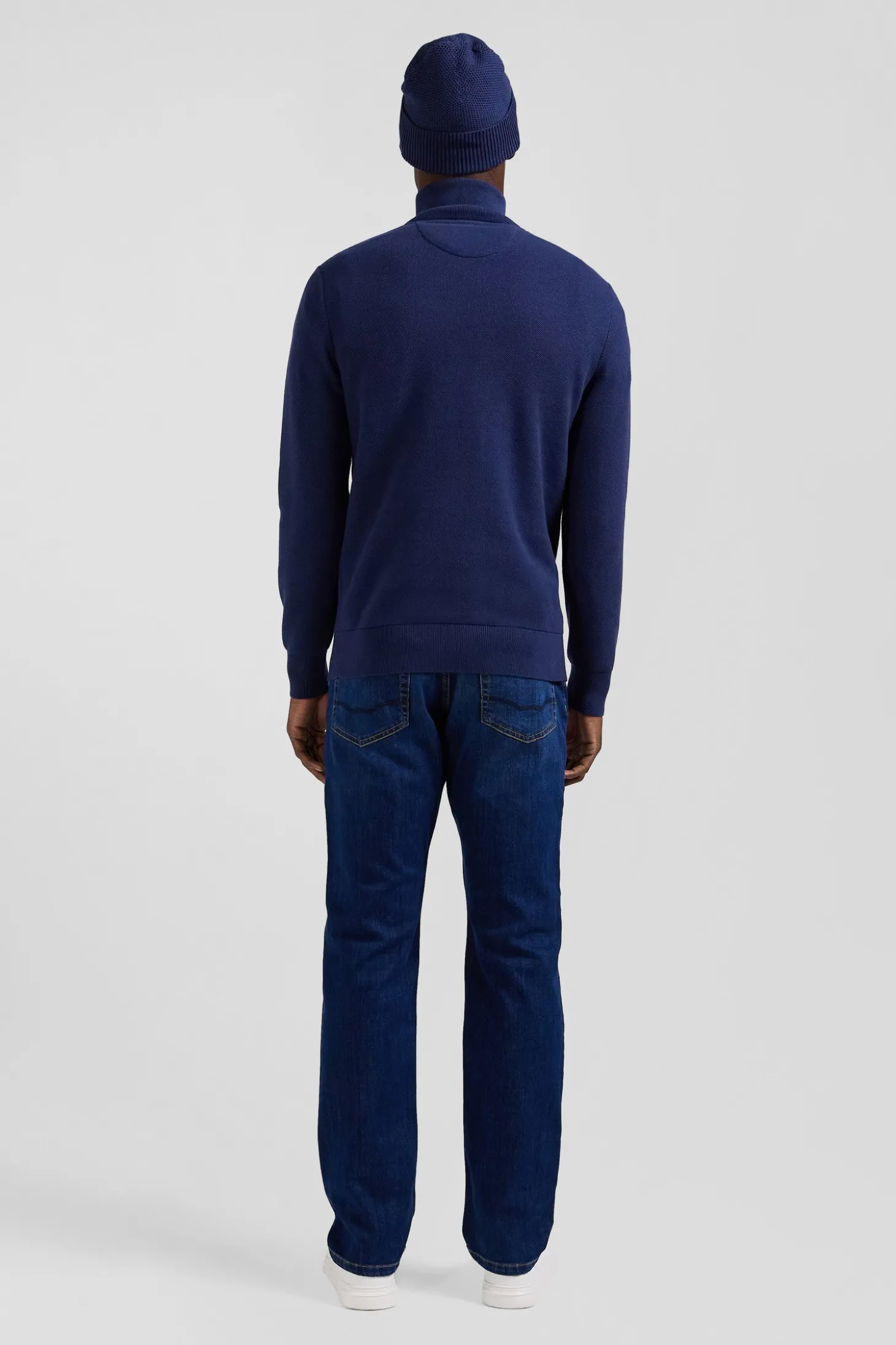Regular dark blue cotton semi-zipped jumper