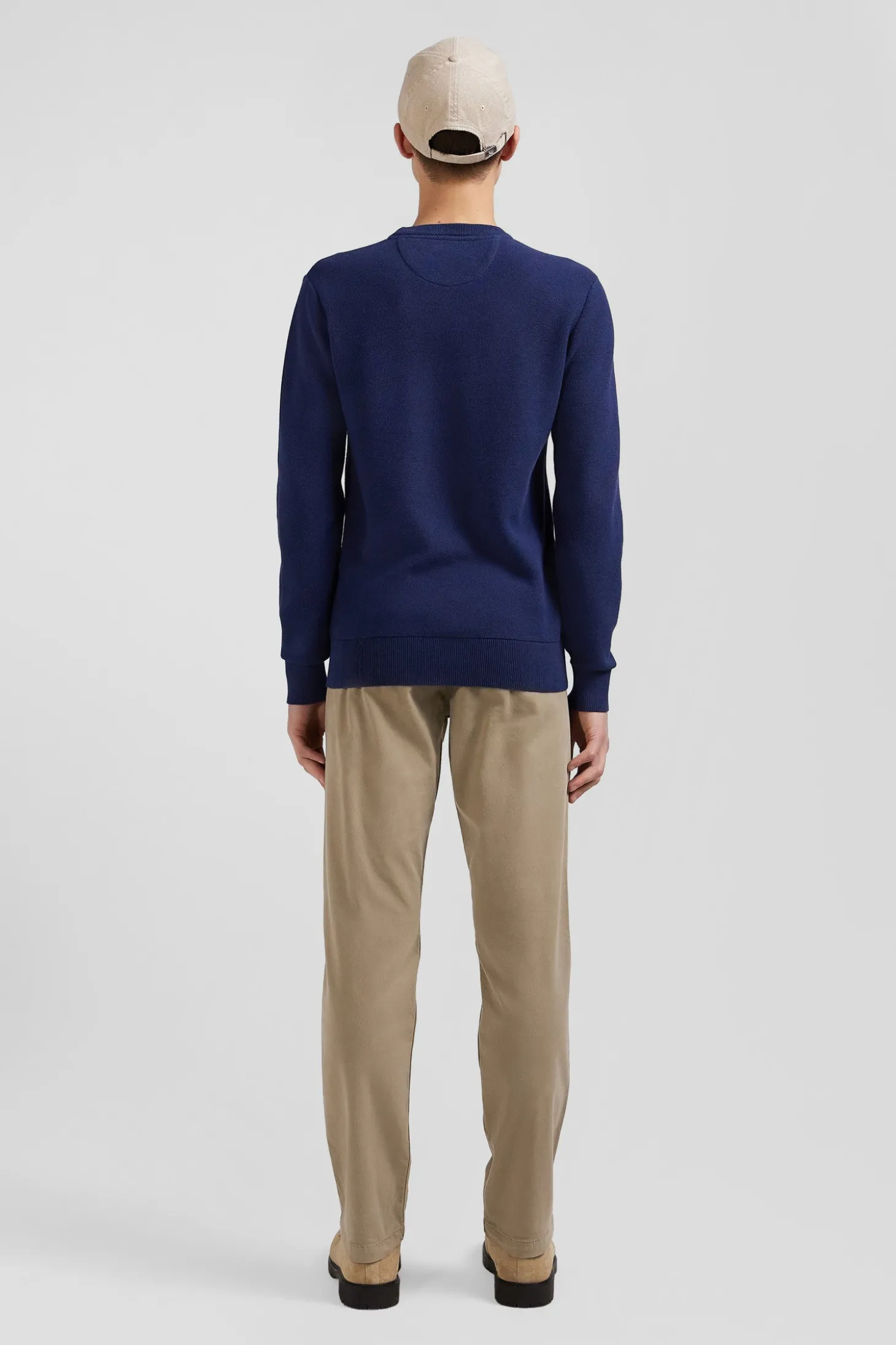 Regular dark blue cotton crew neck jumper