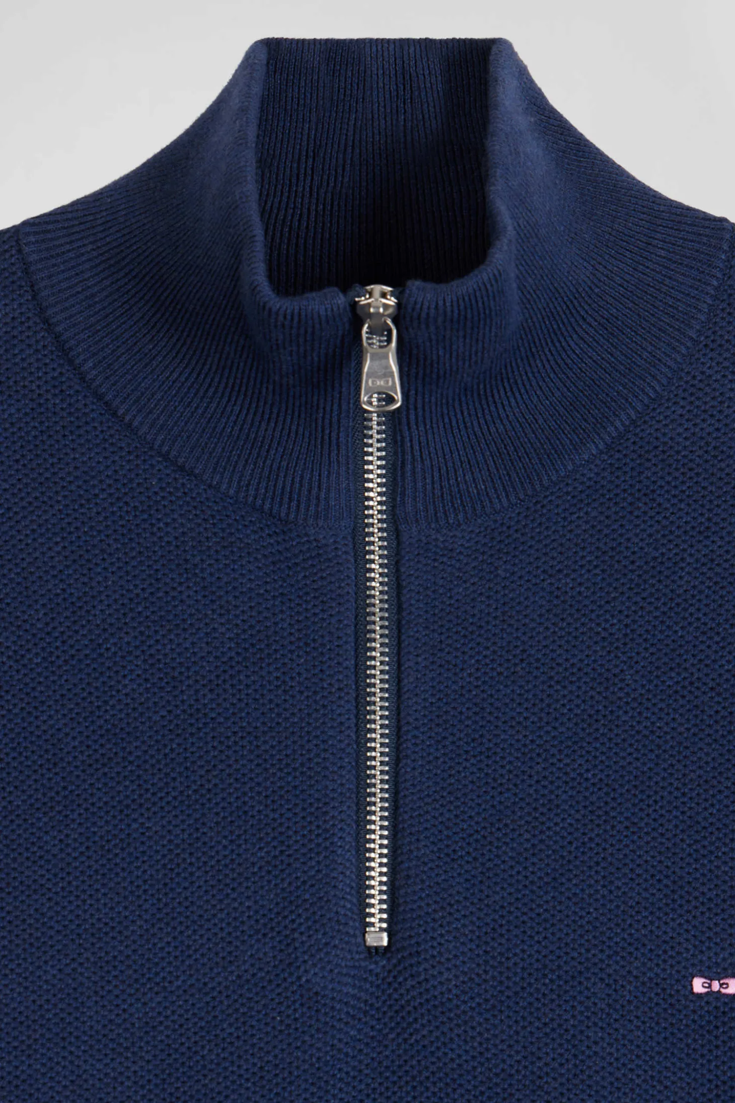 Regular dark blue cotton semi-zipped jumper
