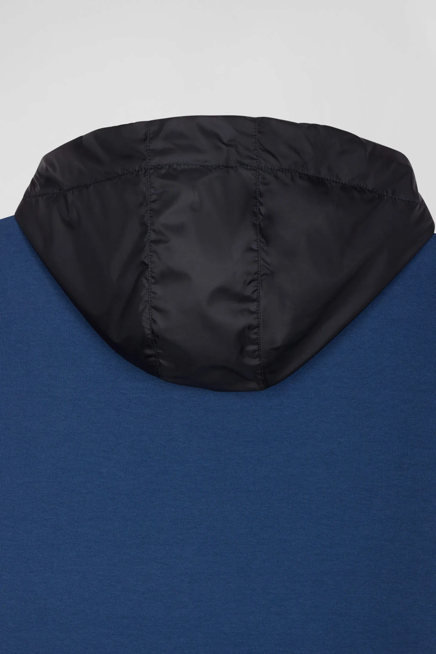 Regular dark blue cotton blend hoodie with padded front