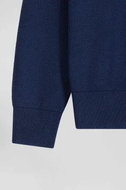 Regular dark blue cotton semi-zipped jumper