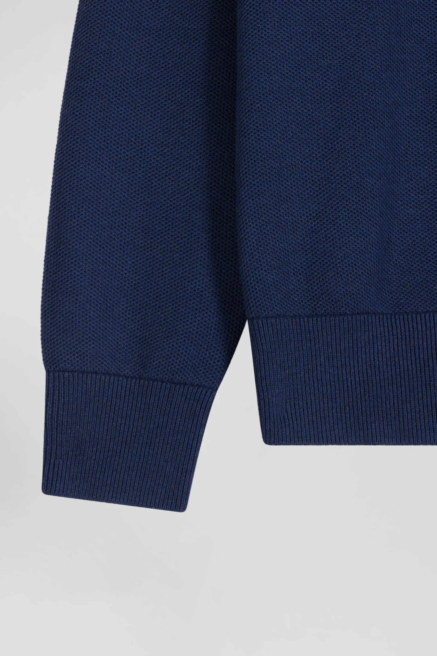 Regular dark blue cotton semi-zipped jumper