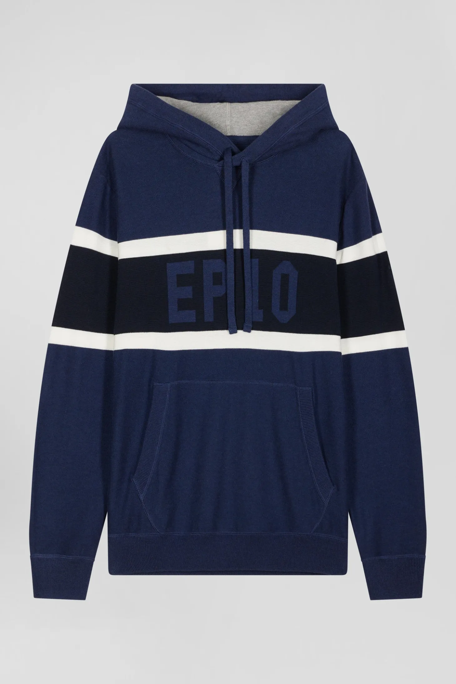 Regular dark blue hooded jumper with EP10 jacquard