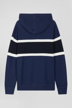 Regular dark blue hooded jumper with EP10 jacquard