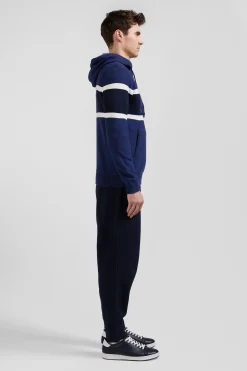 Regular dark blue hooded jumper with EP10 jacquard