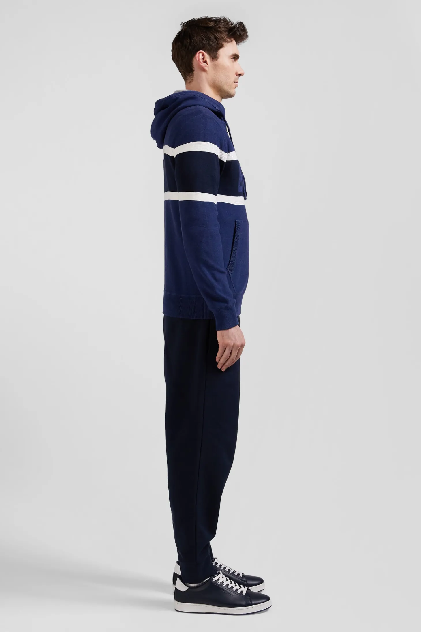 Regular dark blue hooded jumper with EP10 jacquard