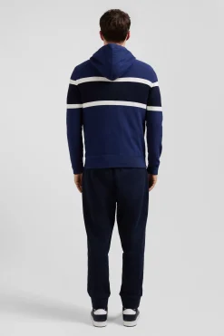Regular dark blue hooded jumper with EP10 jacquard