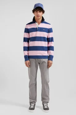 Regular dark blue long-sleeved colourblock cotton rugby shirt with back Eden Park 10 embroidery