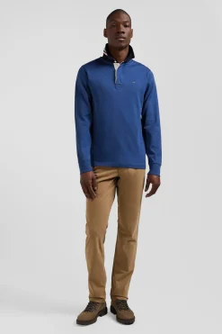 Regular dark blue long-sleeved Pima cotton rugby shirt