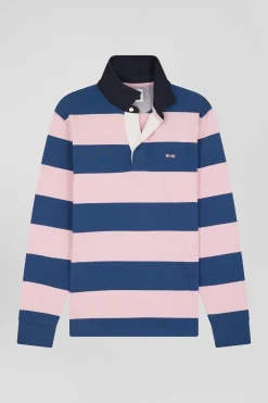Regular dark blue long-sleeved colourblock cotton rugby shirt with back Eden Park 10 embroidery