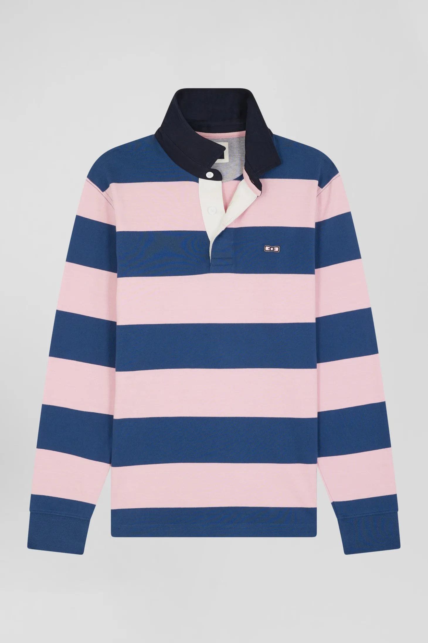 Regular dark blue long-sleeved colourblock cotton rugby shirt with back Eden Park 10 embroidery