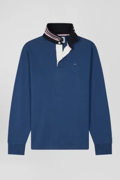 Regular dark blue long-sleeved Pima cotton rugby shirt